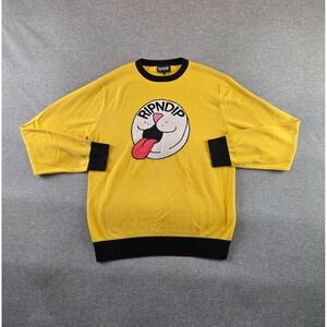 RipnDip Sweater Womens Medium Yellow Knit Lord Nermal Long Sleeve Pullover Skate